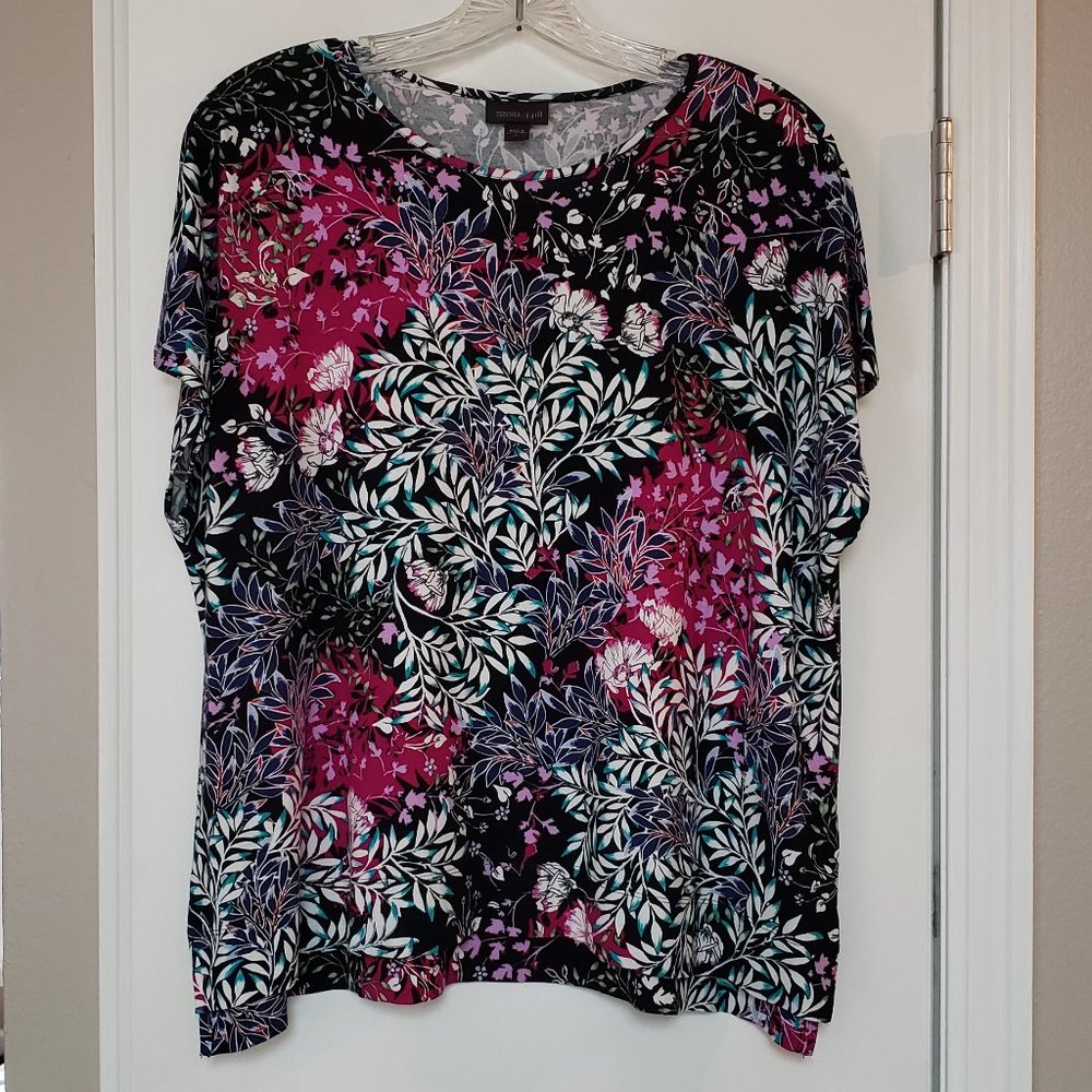 J. Jill Wearever Size L (14-16) Floral Short Sleeve Rayon Top, NWOT